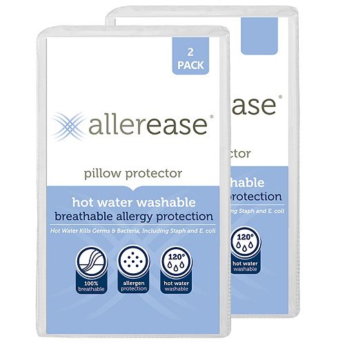 Allerease 2pack 300 Thread Count Hot Water Washable Pillow Protector