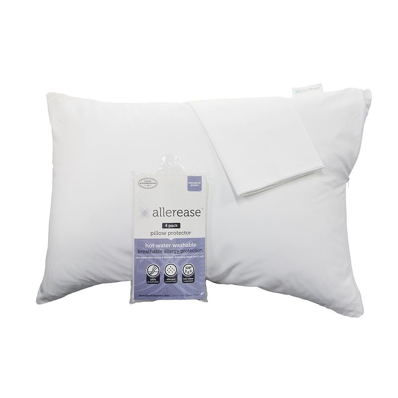 Allerease 2-pack 300 Thread Count Hot Water Washable Pillow Protector, Whit
