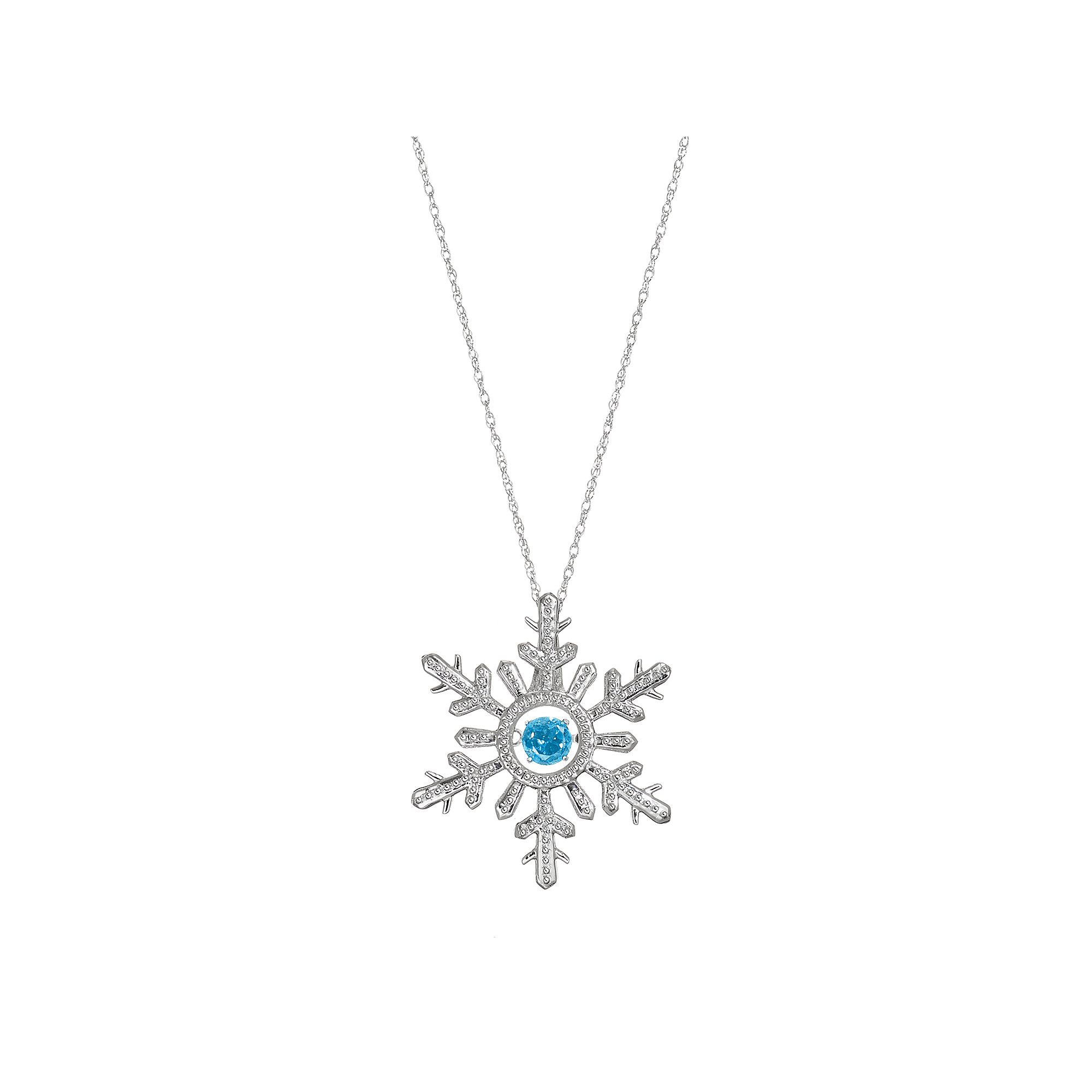 Sterling Silver Swiss Blue Topaz Snowflake Pendant Necklace, Womens, Size