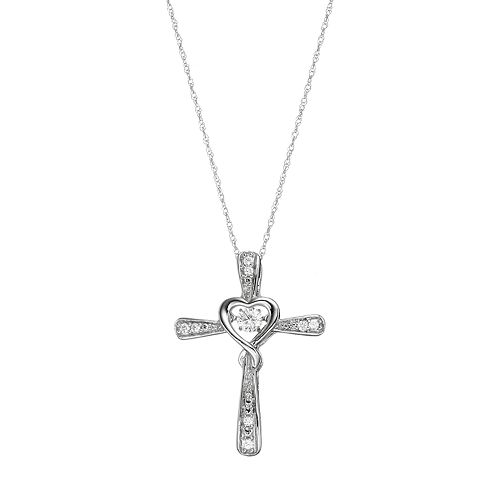 Sterling Silver Lab-Created White Sapphire Cross Pendant Necklace
