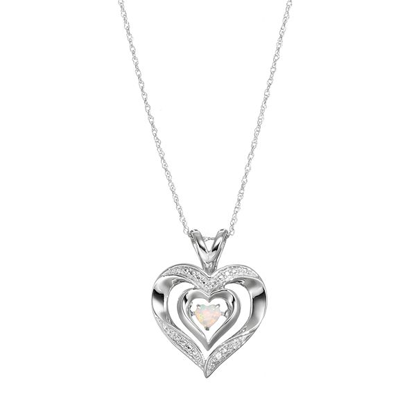 Sterling Silver Lab-Created Opal Heart Pendant Necklace