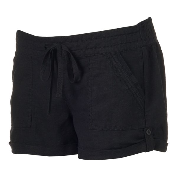 Juniors' SO® Tab Button Linen Shortie Shorts