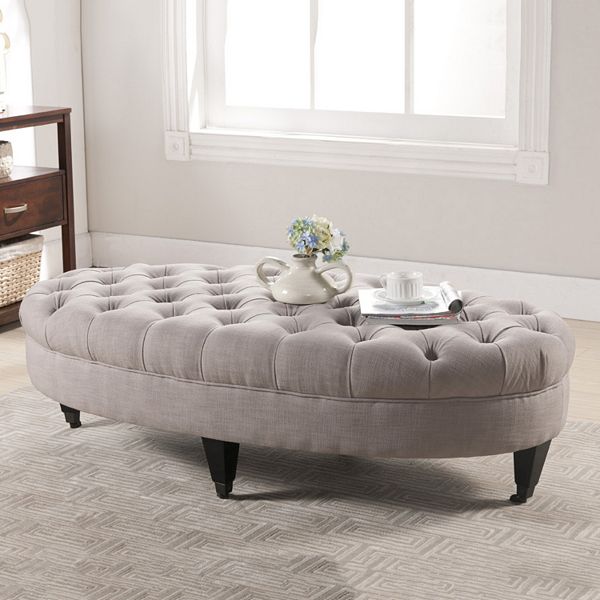 Baxton Studio Brighton Linen Tufted Modern Ottoman