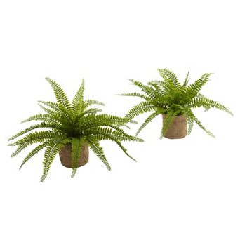 nearly natural Artificial Boston Fern Burlap Planter 2 pc Set