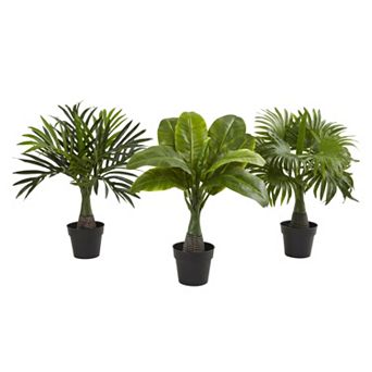 nearly natural Artificial Areca, Fountain & Banana Palm 3 pc Set