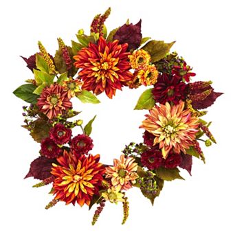 nearly natural Artificial Dahlia & Mum Wreath