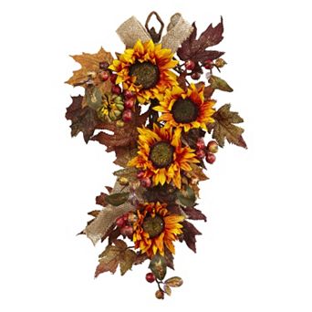 nearly natural Artificial Sunflower Burlap Teardrop Decor