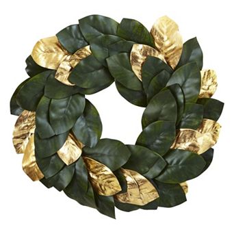nearly natural Artificial Metallic Leaf Magnolia Wreath