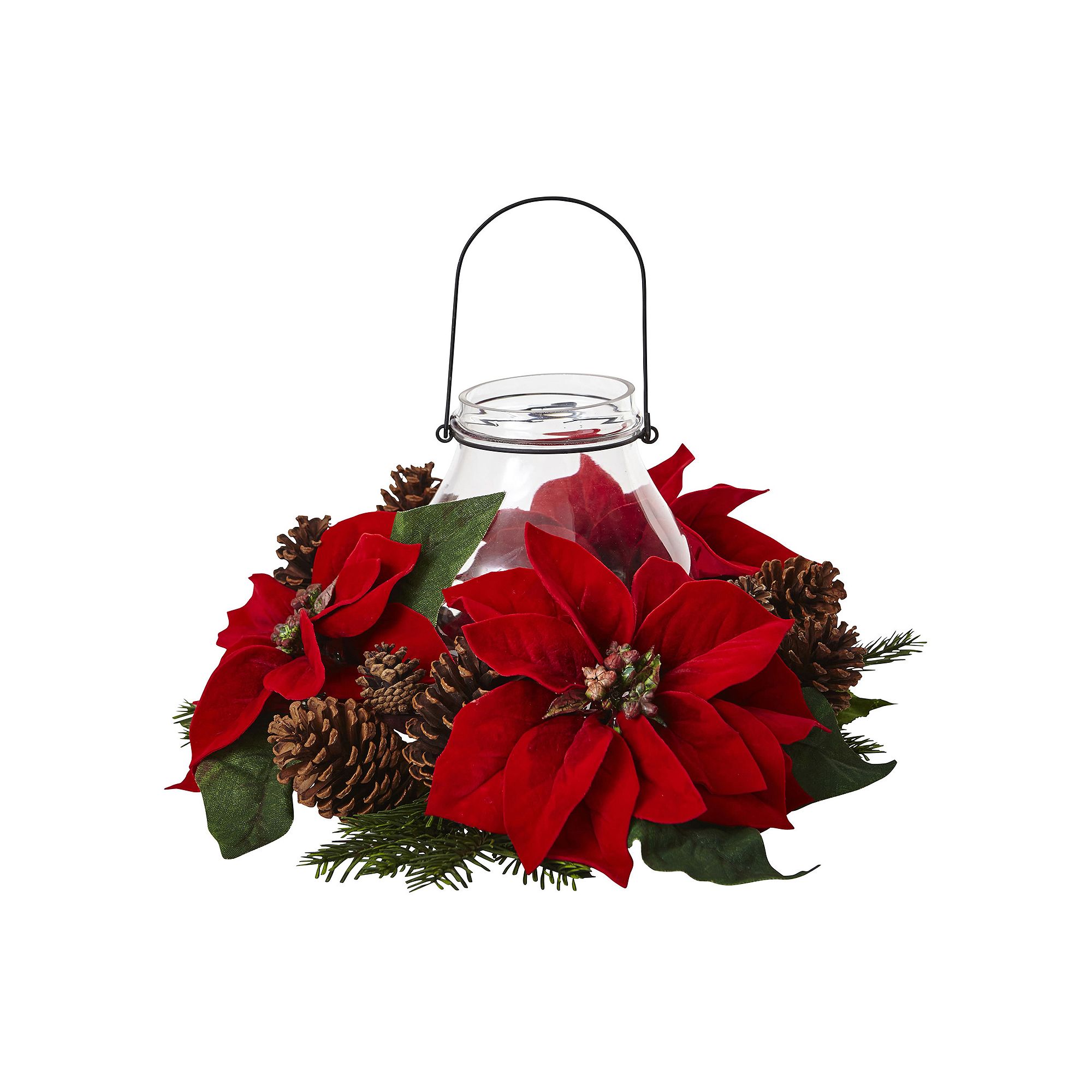 nearly natural Artificial Poinsettia Centerpiece & Candleholder, Red