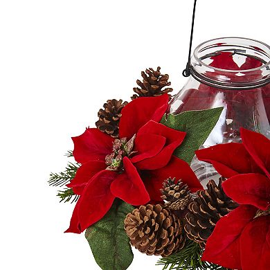 nearly natural Artificial Poinsettia Centerpiece & Candleholder