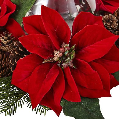 nearly natural Artificial Poinsettia Centerpiece & Candleholder