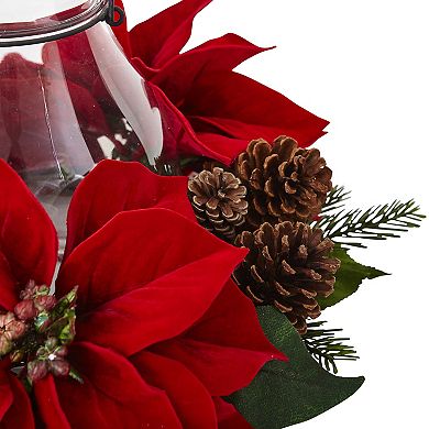 nearly natural Artificial Poinsettia Centerpiece & Candleholder