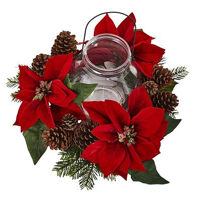 nearly natural Artificial Poinsettia Centerpiece & Candleholder