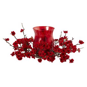 nearly natural Artificial Plum Blossom Centerpiece & Candleholder