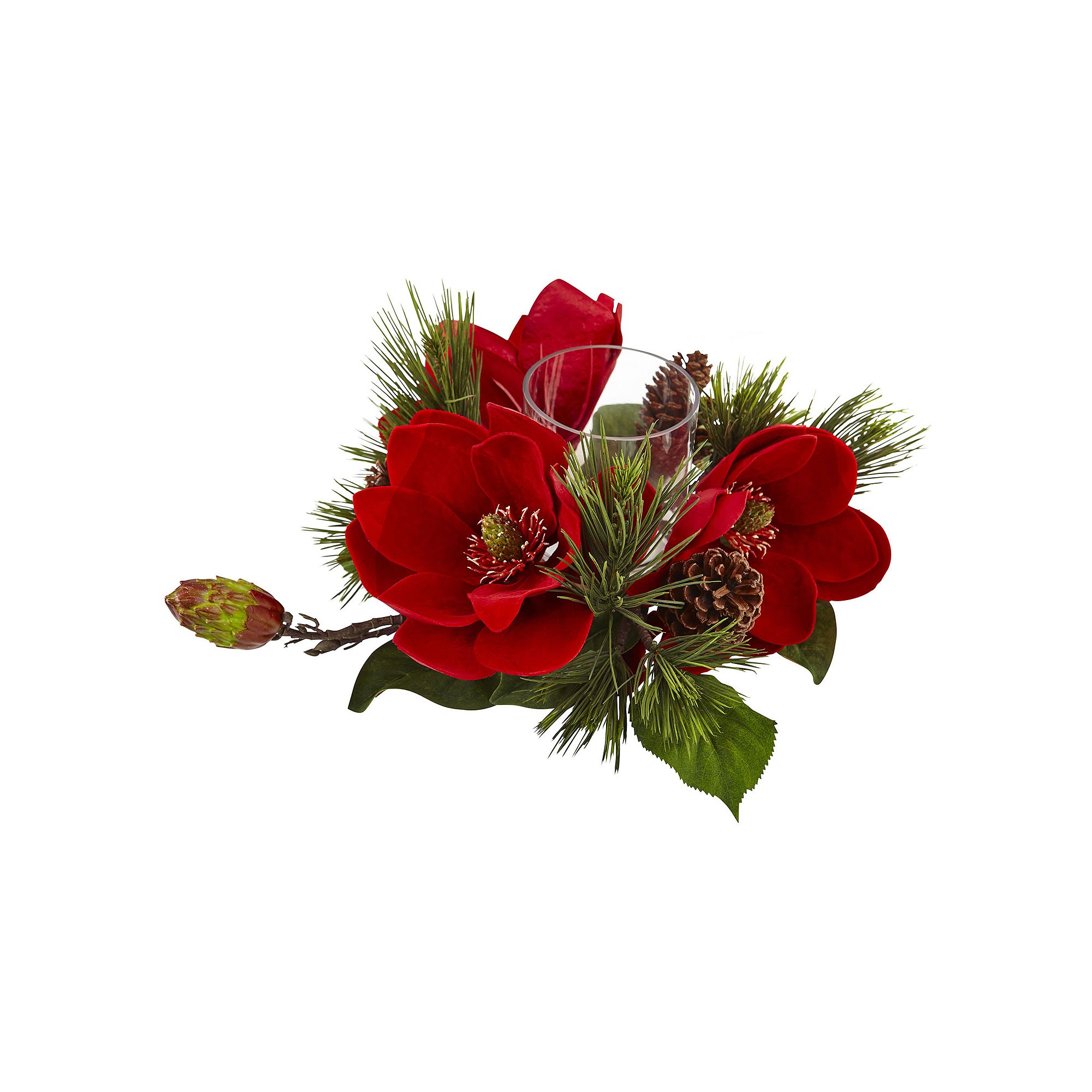 nearly natural Artificial Magnolia Centerpiece & Candleholder, Green