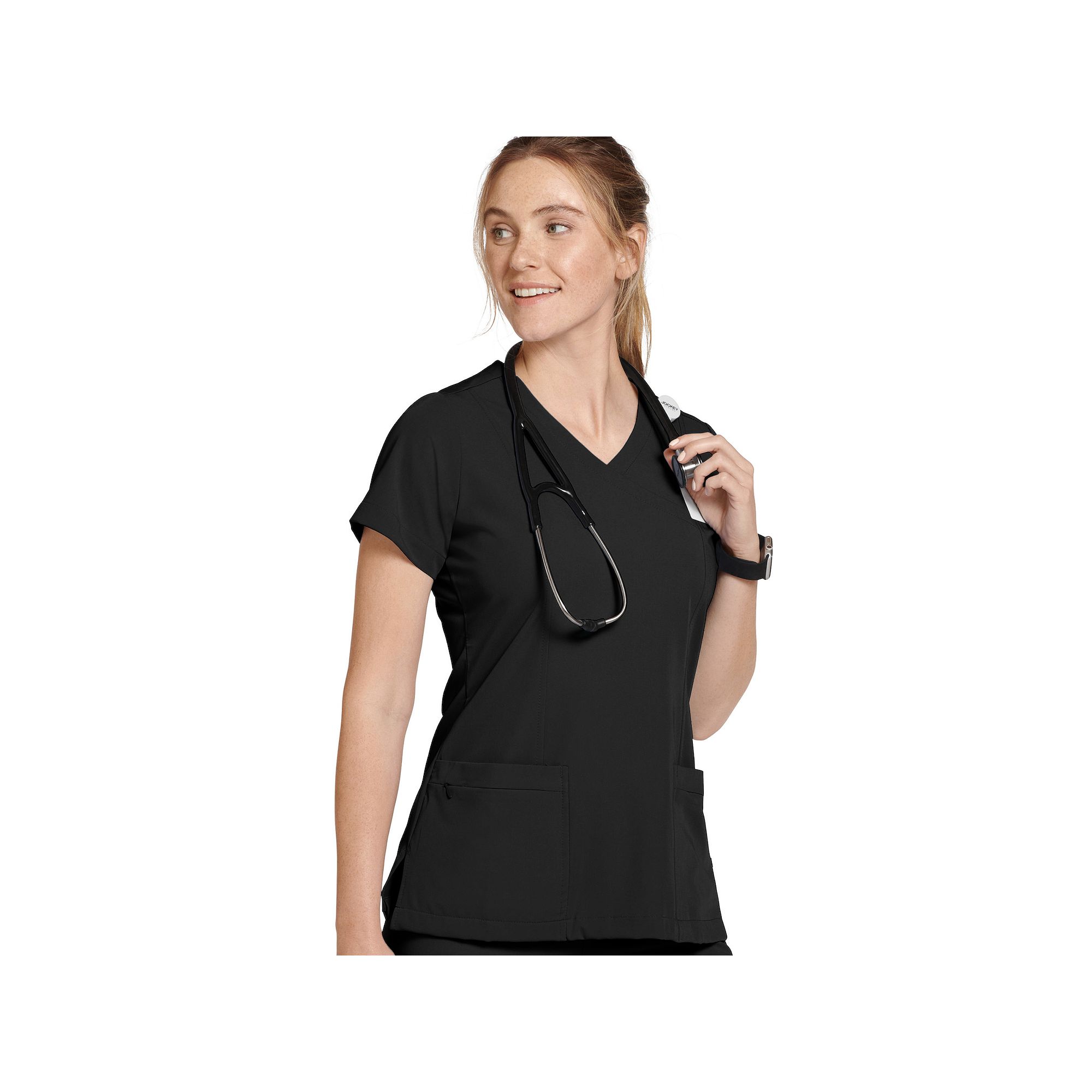 Womens Jockey® Scrubs Mock Wrap Top 2306, Size: Large, Black