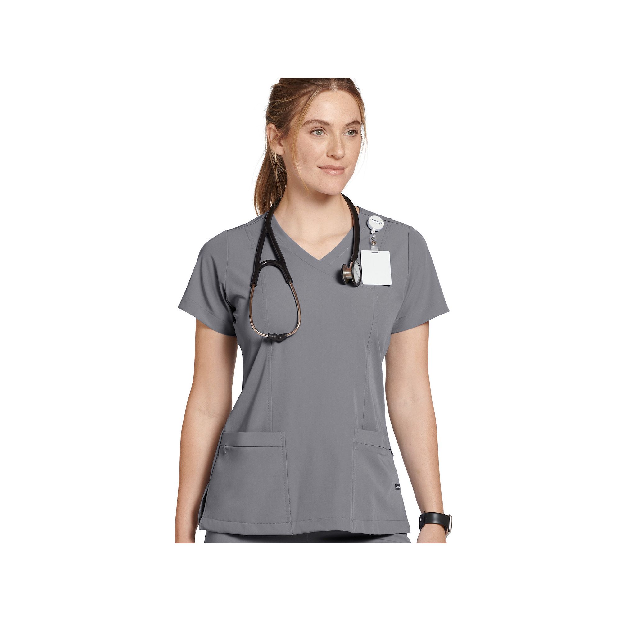 Womens Jockey® Scrubs Mock Wrap Top 2306, Size: Large, Silver
