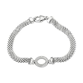Cubic Zirconia Sterling Silver Mesh Bracelet