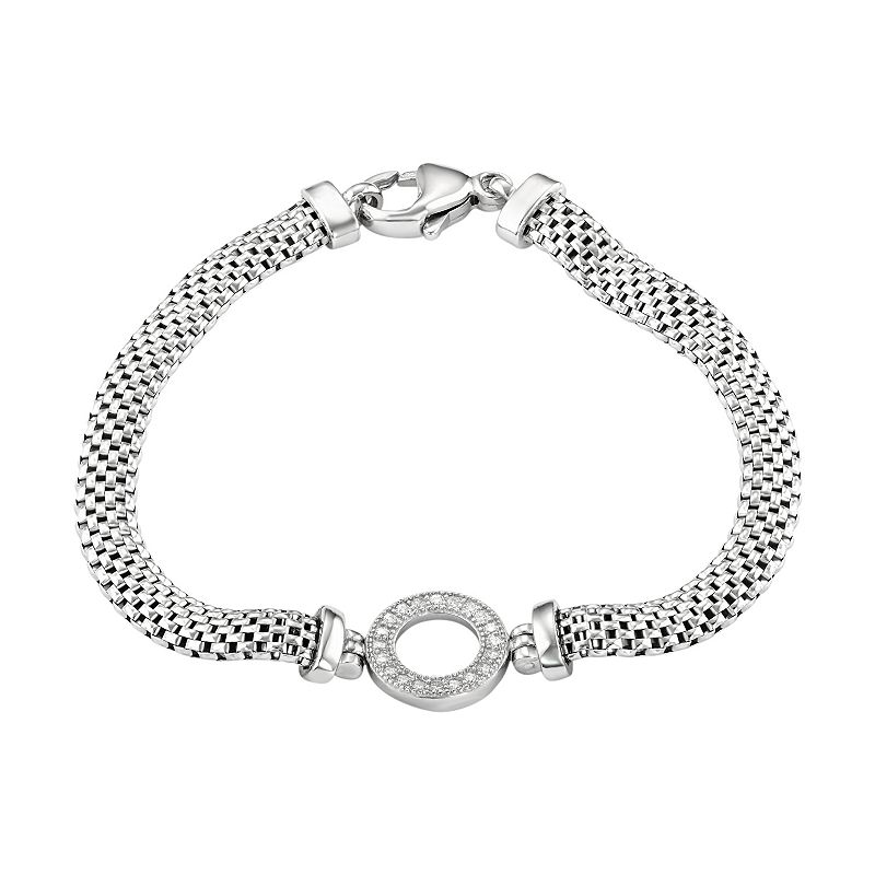 Cubic Zirconia Sterling Silver Mesh Bracelet, Womens, Size: 7, White