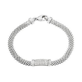 Cubic Zirconia Sterling Silver Mesh Bracelet