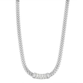 Cubic Zirconia Sterling Silver Mesh Necklace