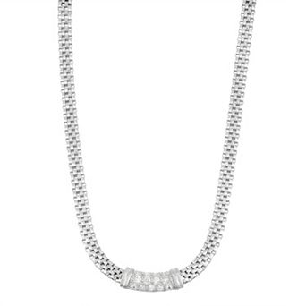 Cubic Zirconia Sterling Silver Mesh Necklace