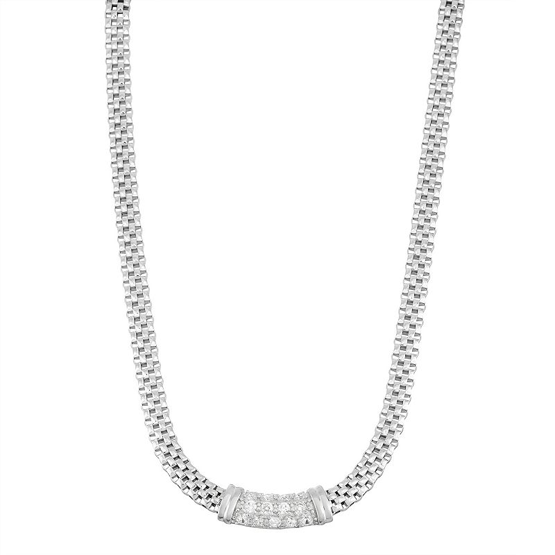 Cubic Zirconia Sterling Silver Mesh Necklace, Womens, Size: 16, White