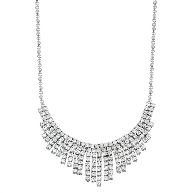 Sterling Silver Cubic Zirconia Fringe Necklace, Womens, Size: 17, White