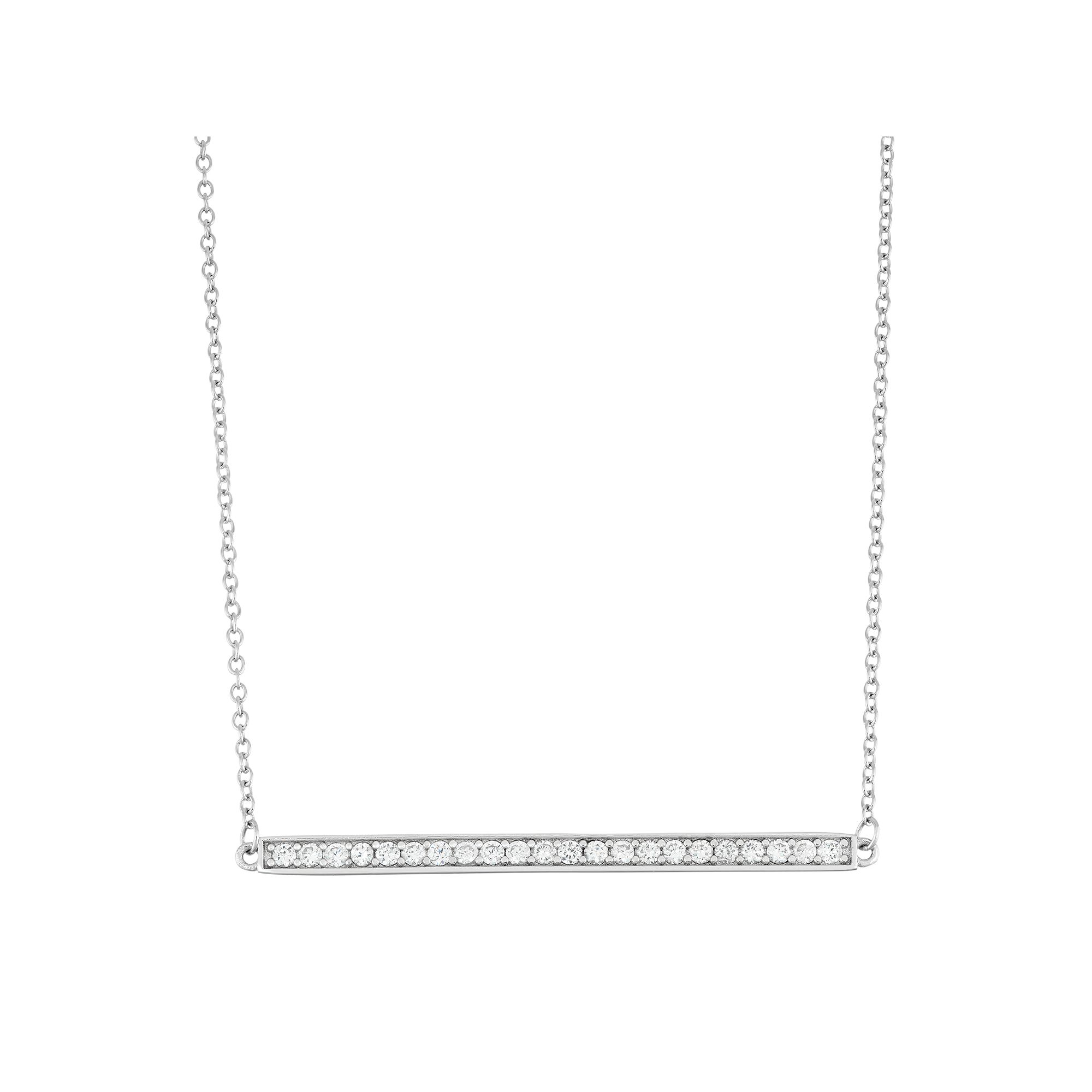 Sterling Silver Cubic Zirconia Bar Necklace, Womens, Size: 18, White