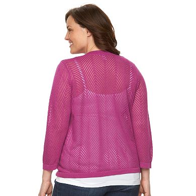 Plus Size Croft & Barrow® Chevron Pointelle Open-Front Cardigan