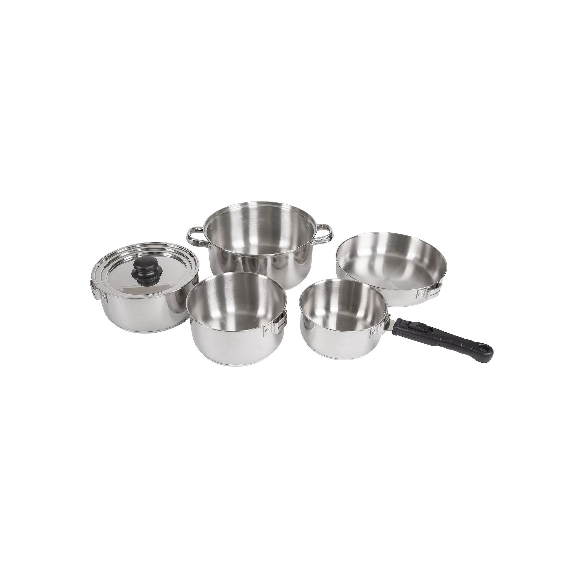 Stansport Stainless Steel Family Camping Cookware Set (7-Piece), Silver