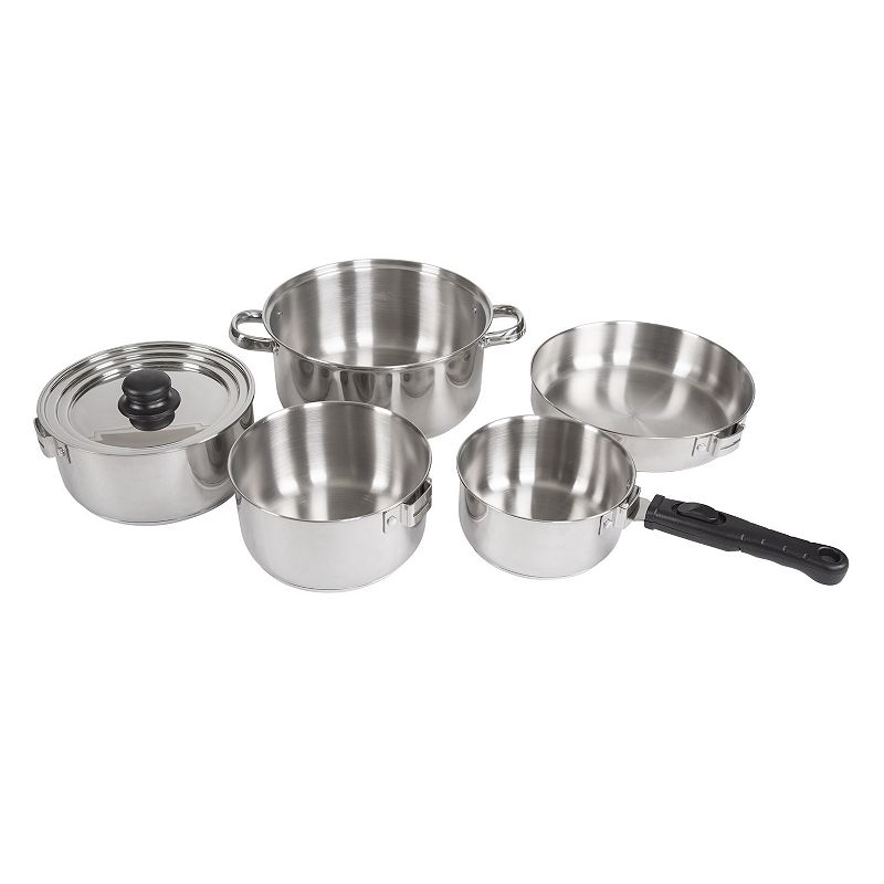 Stansport Stainless Steel Family Camping Cookware Set (7-Piece), Silver