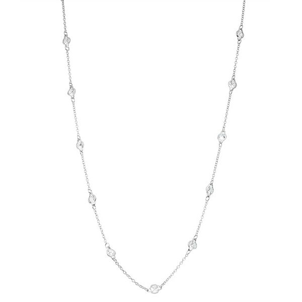 Sterling Silver Cubic Zirconia Long Station Necklace