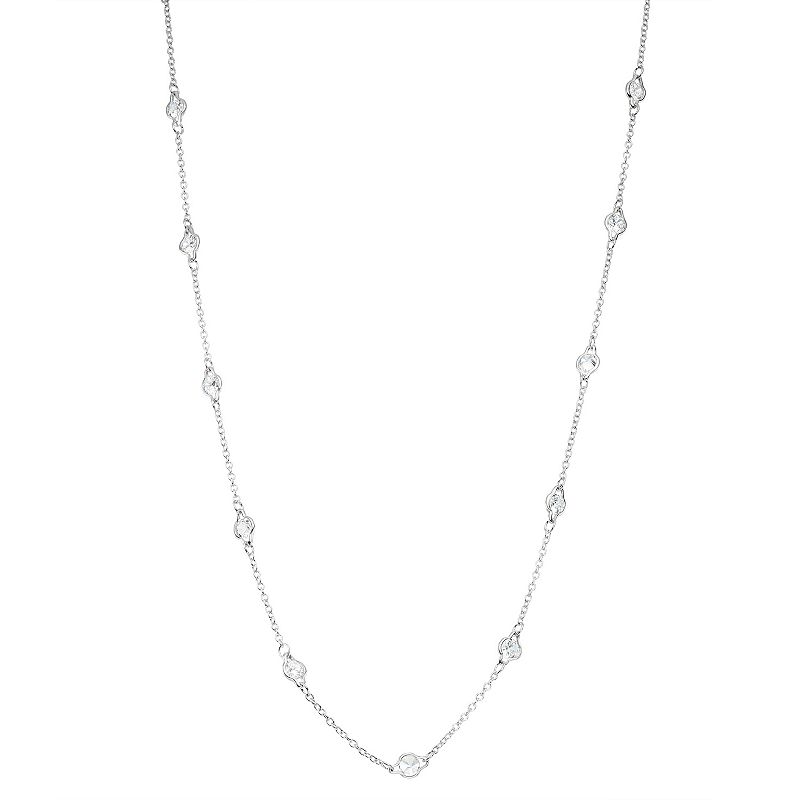Sterling Silver Cubic Zirconia Long Station Necklace, Womens, Size: 36,