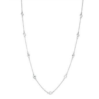 Sterling Silver Cubic Zirconia Long Station Necklace