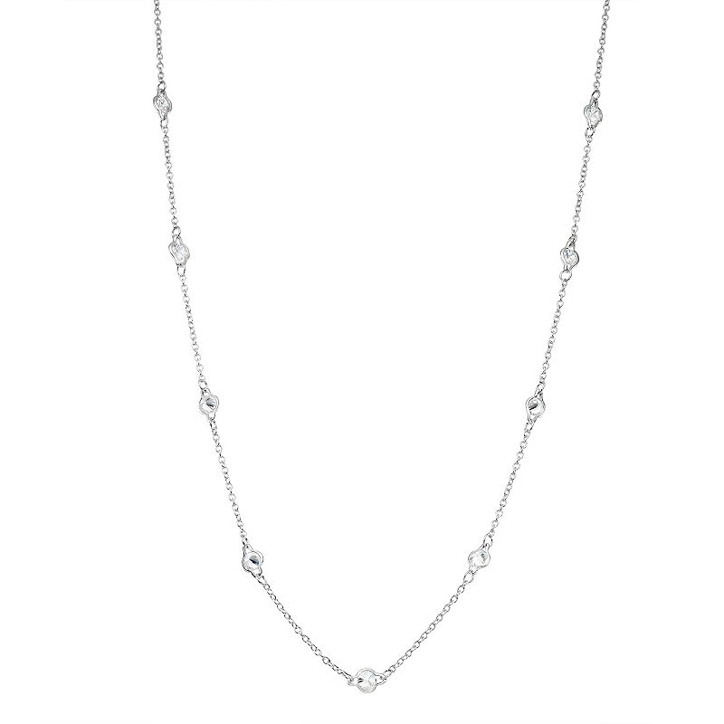 Sterling Silver Cubic Zirconia Long Station Necklace, Womens, White