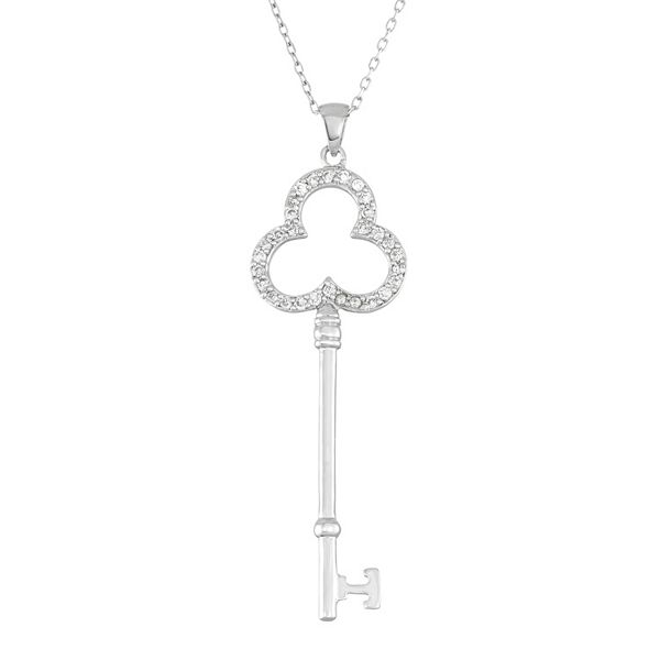 Sterling Silver Cubic Zirconia Key Pendant Necklace