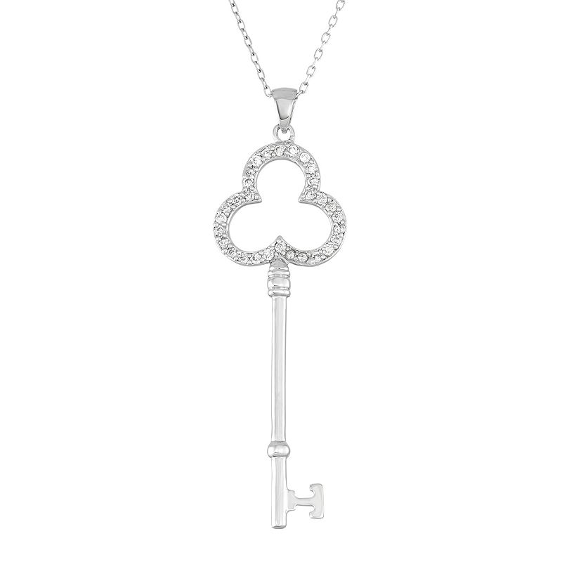Sterling Silver Cubic Zirconia Key Pendant Necklace, Womens, Size: 18, 