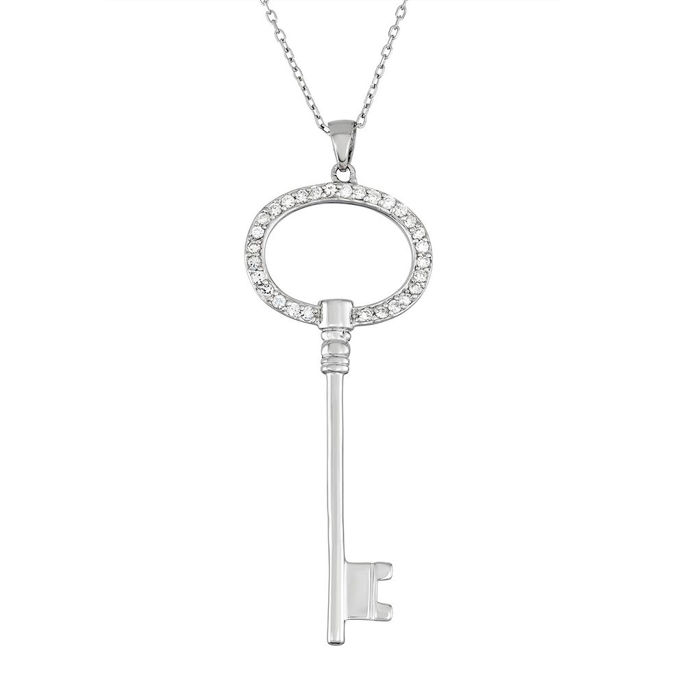 Sterling Silver Cubic Zirconia Key Pendant Necklace wyefruit.co.uk