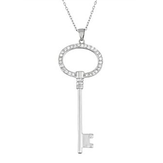 Sterling Silver Cubic Zirconia Key Pendant Necklace
