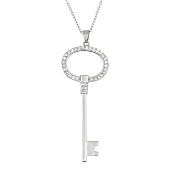 Sterling Silver Cubic Zirconia Key Pendant Necklace