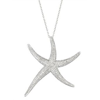 Sterling Silver Cubic Zirconia Starfish Pendant Necklace