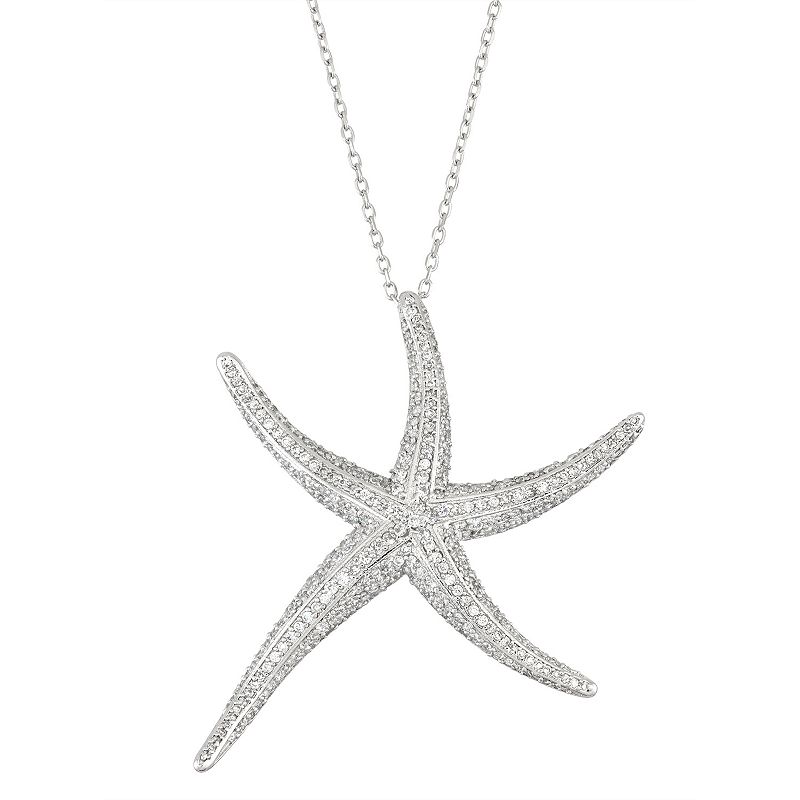 Sterling Silver Cubic Zirconia Starfish Pendant Necklace, Womens, Size: 1