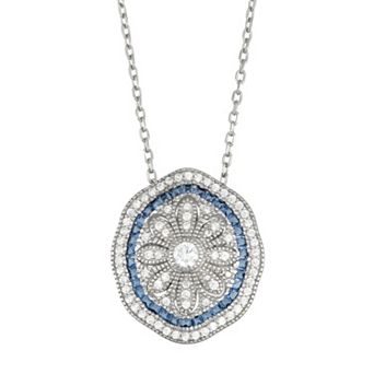 Sterling Silver Cubic Zirconia Flower Pendant Necklace