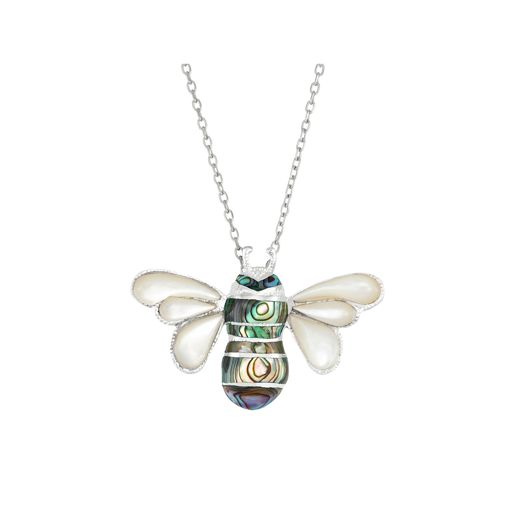 Sterling Silver Mother-of-Pearl & Abalone Bee Pendant Necklace, Womens, S