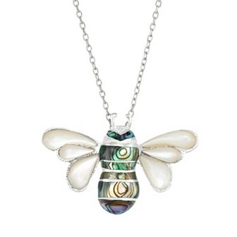 Sterling Silver Mother-of-Pearl & Abalone Bee Pendant Necklace