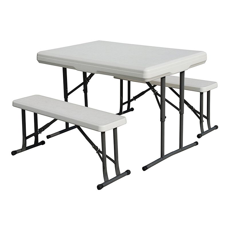 Stansport Folding Table with Bench Seats, White