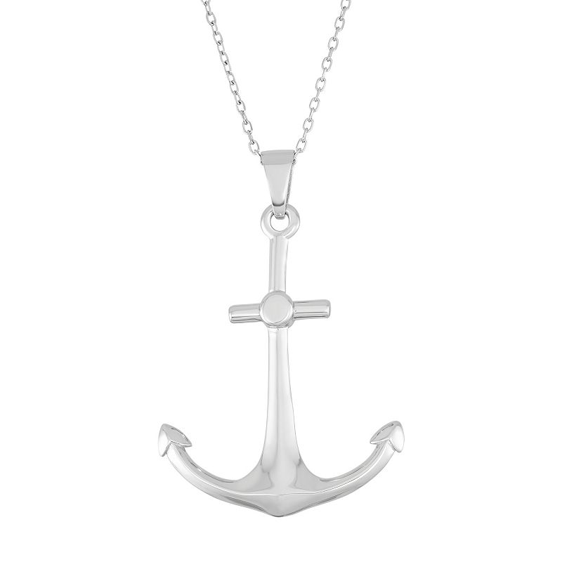 Sterling Silver Anchor Pendant Necklace, Womens, Size: 18, Grey