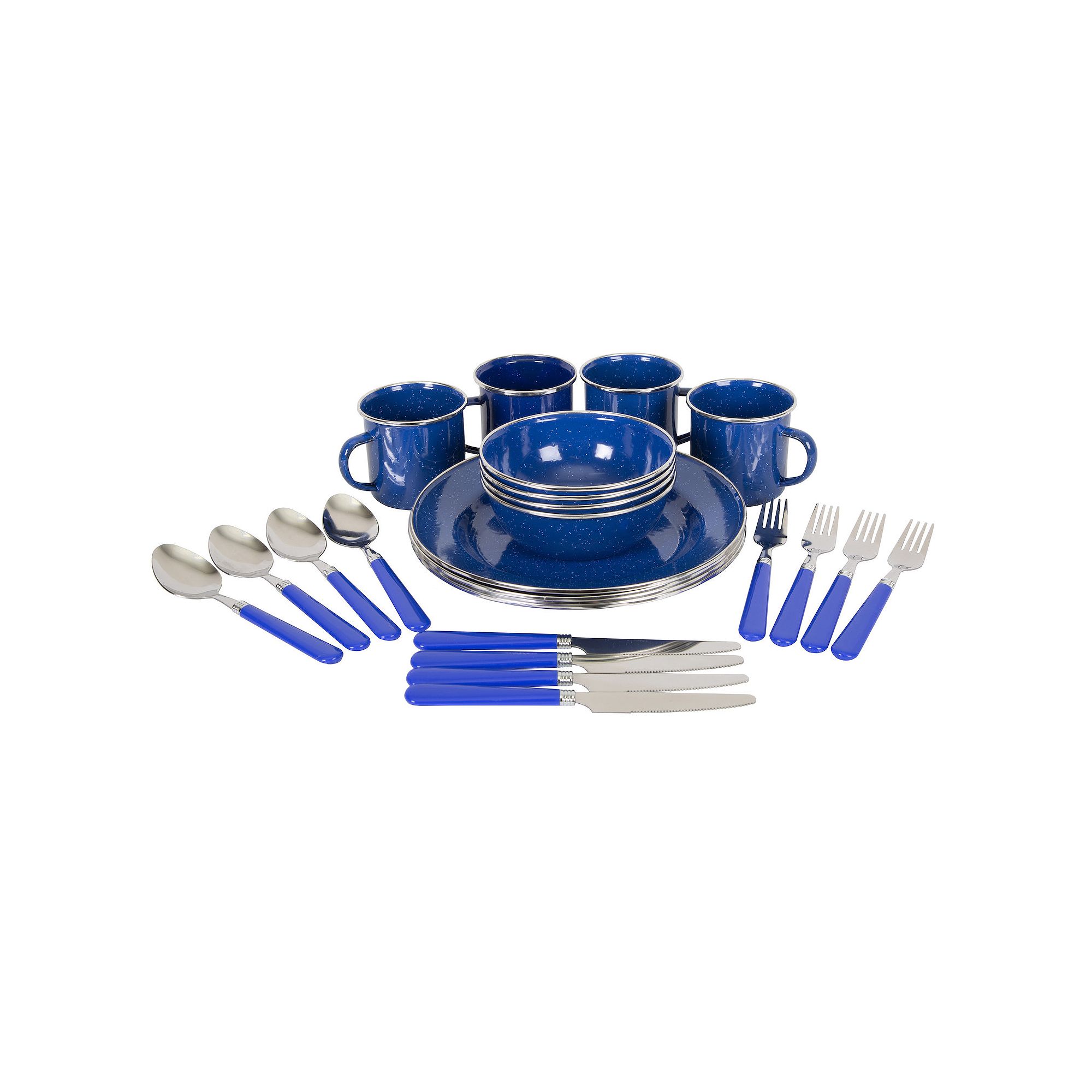 Stansport Enamel Camping Tableware Set (24-Piece), Blue