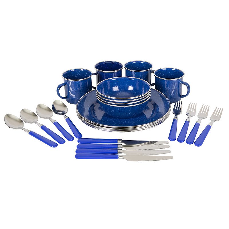 Stansport Enamel Camping Tableware Set (24-Piece), Blue